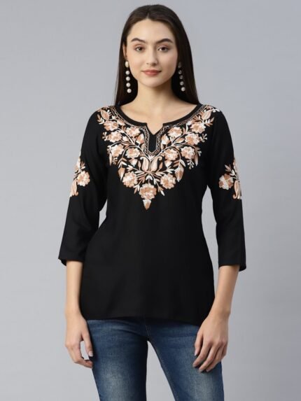Heer Kashmiri Black Kurti