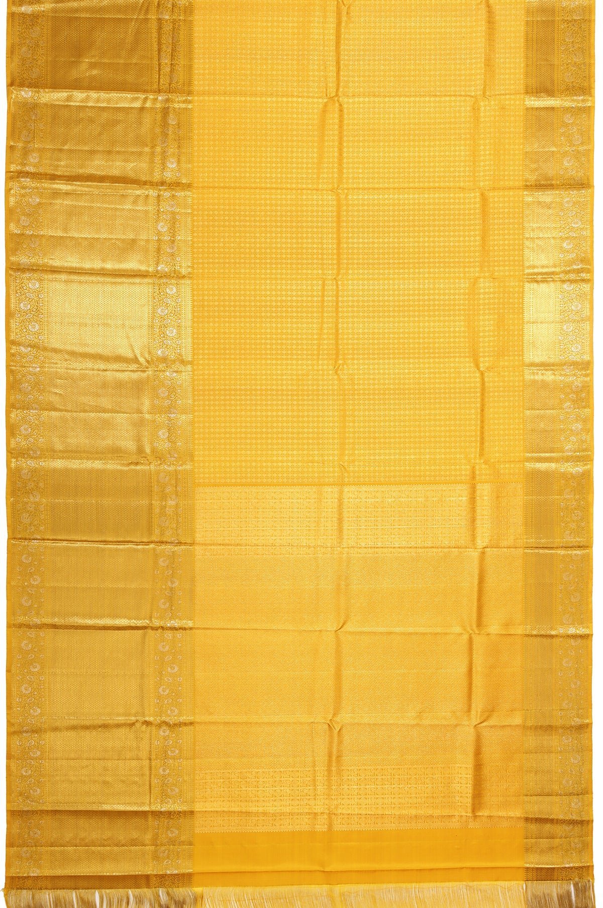 Mustard Kanchipuram Tissue Silk Saree with Large Gold Zari Border - Image 4