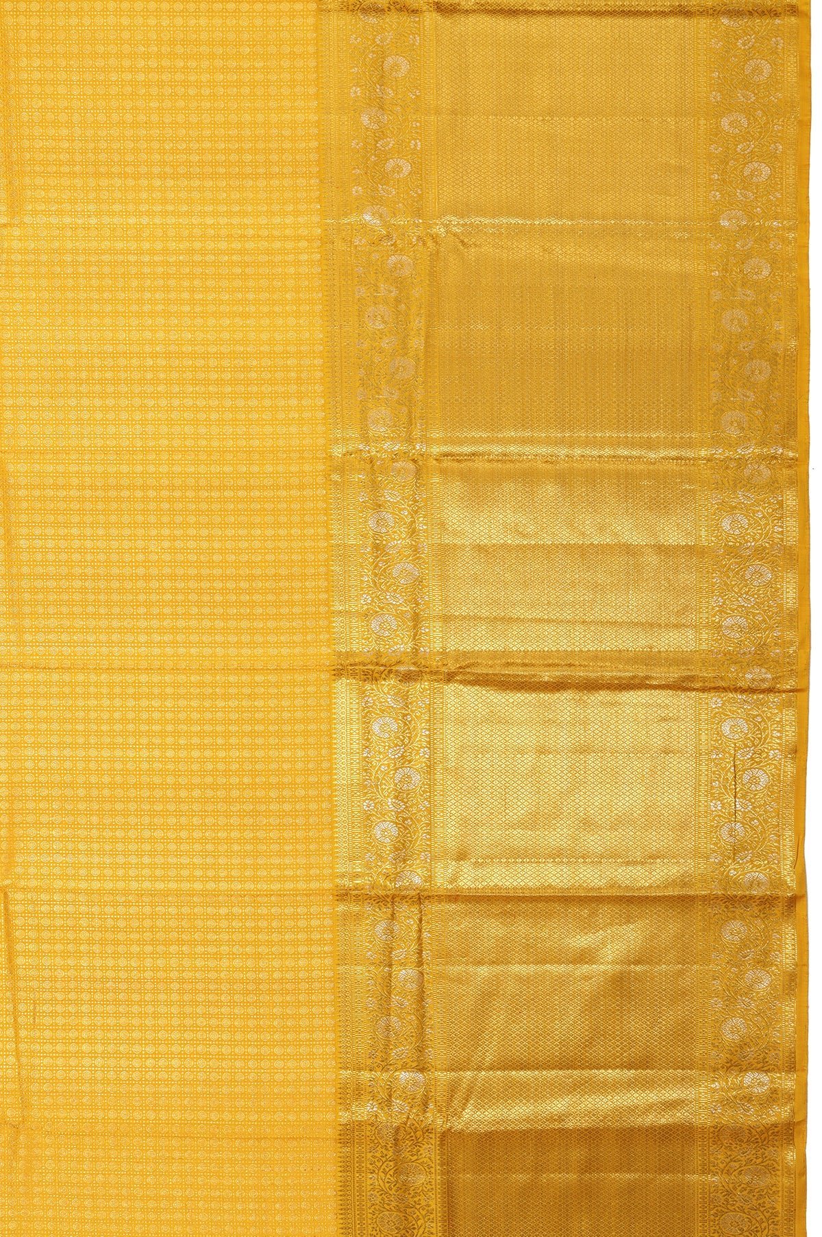 Mustard Kanchipuram Tissue Silk Saree with Large Gold Zari Border - Image 3