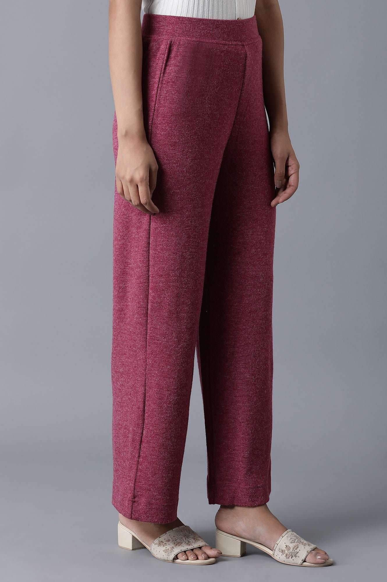 Pink Solid Straight Fit Palazzo With Elasticated Waistband - Image 5