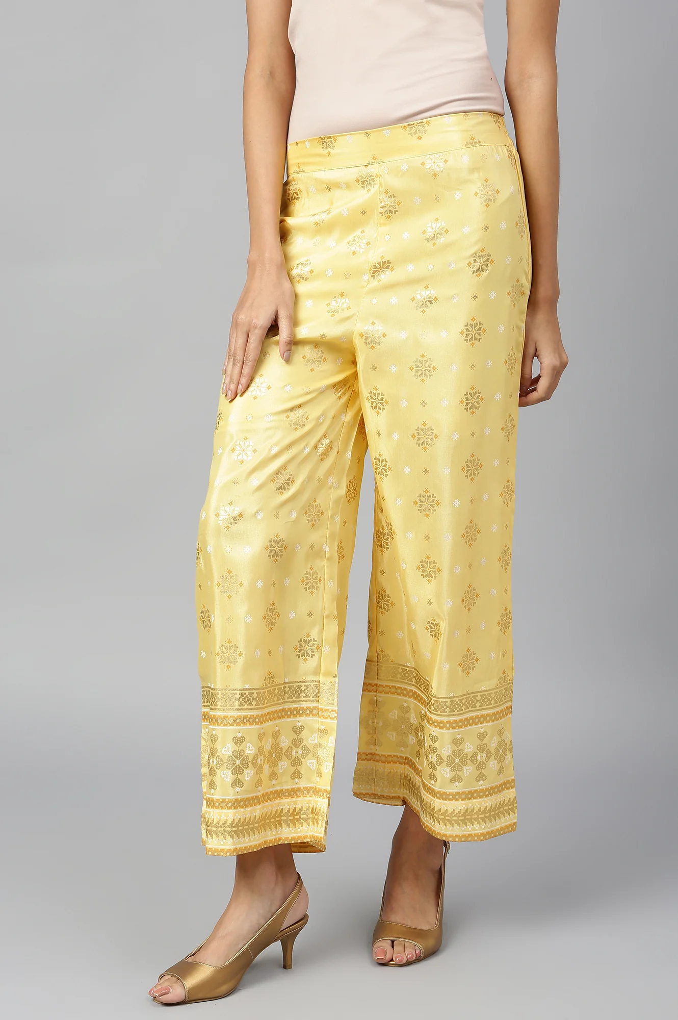 Regular Fit Polyester Gold Printed Palazzos - Image 3