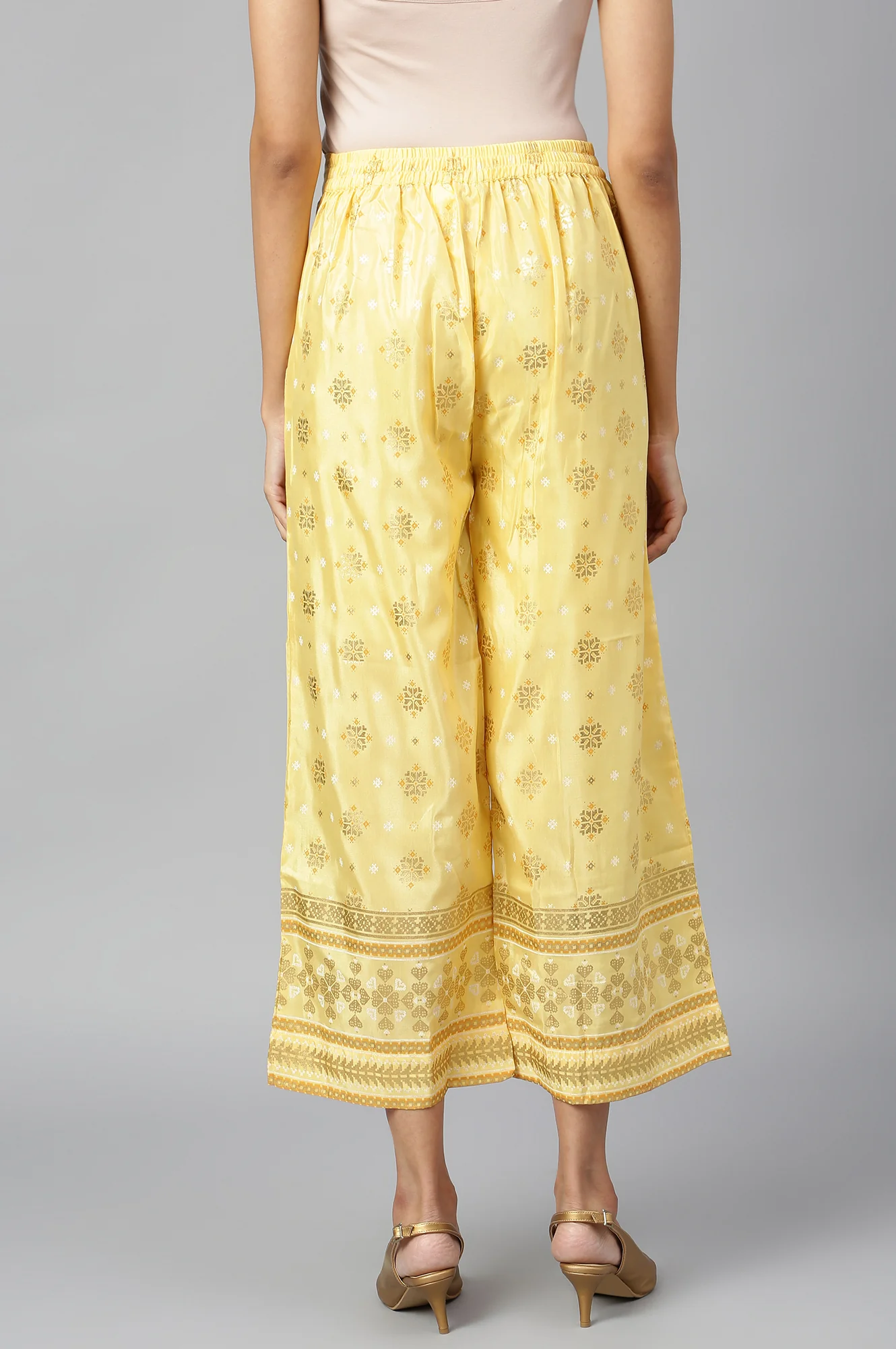Regular Fit Polyester Gold Printed Palazzos - Image 4