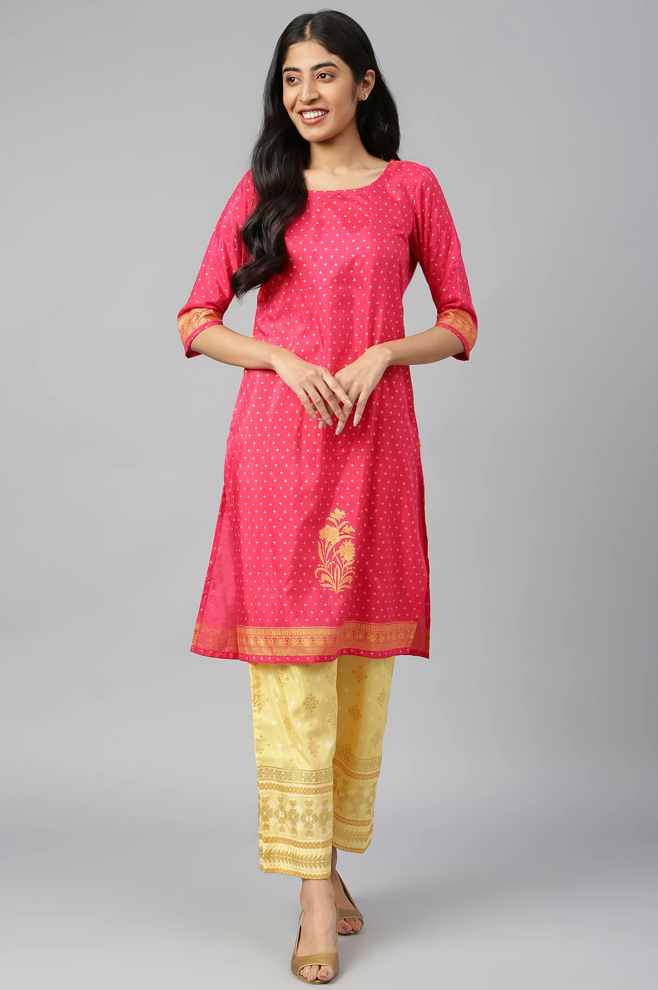 Regular Fit Polyester Gold Printed Palazzos - Image 5