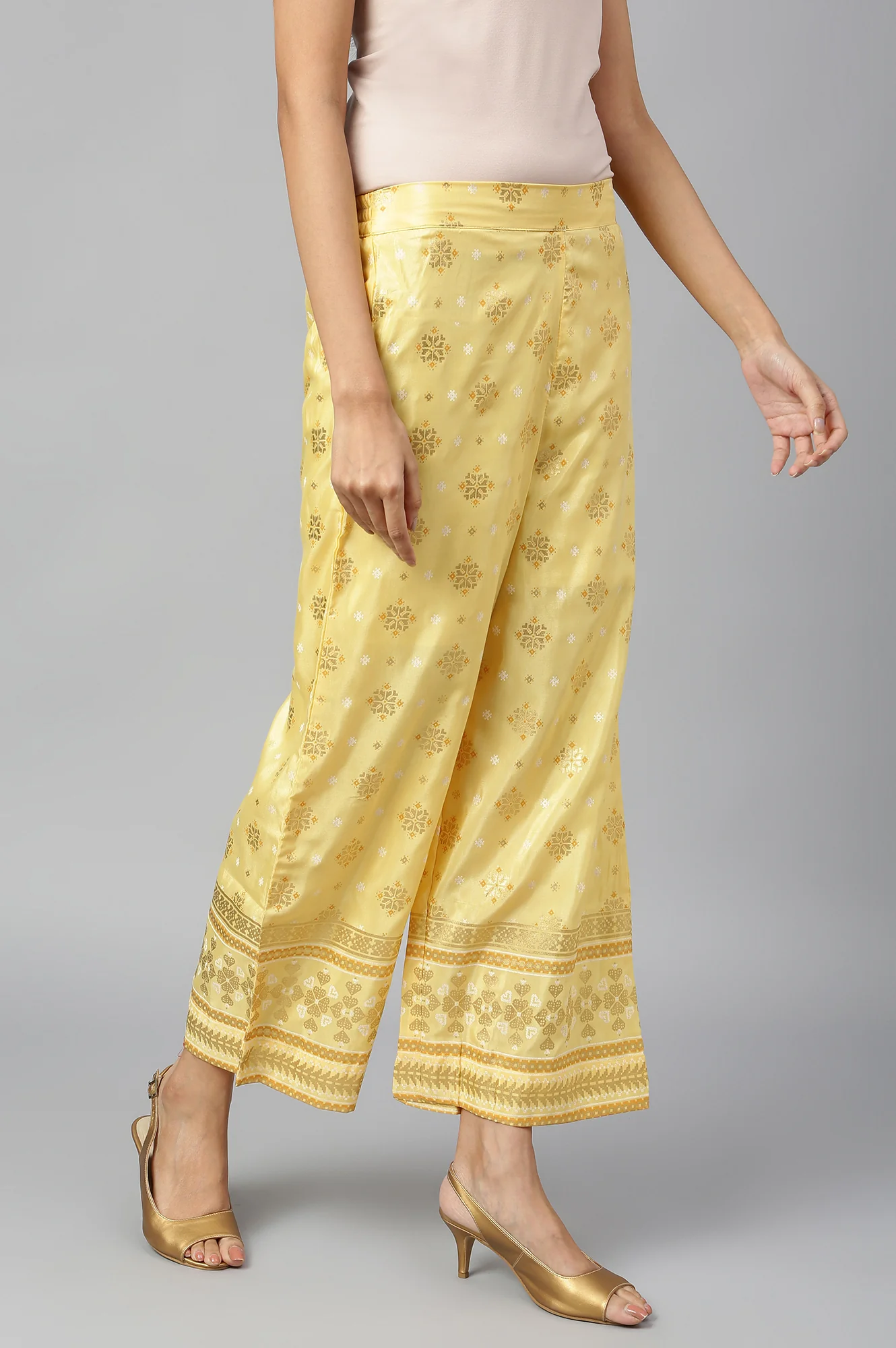 Regular Fit Polyester Gold Printed Palazzos - Image 6