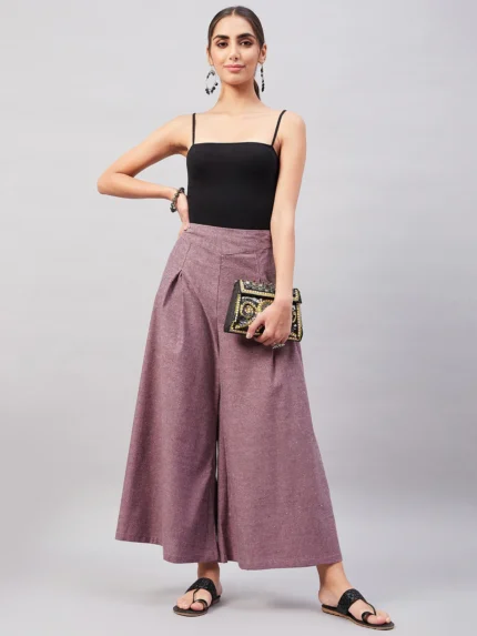 Purple Smart Casual Handloom Palazzo