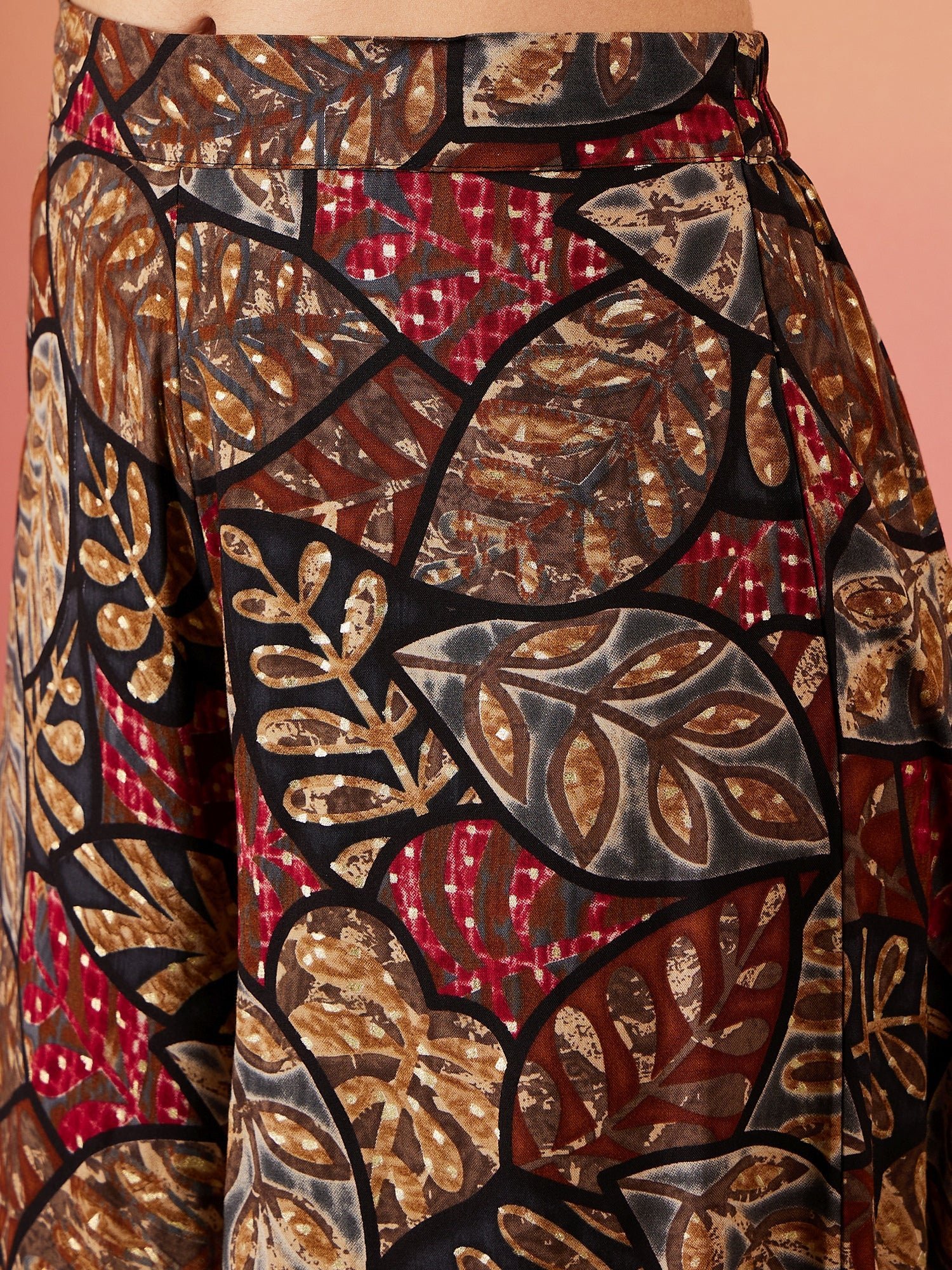 Rayon Black Grey Leaf Print Foil Palazzo - Image 4