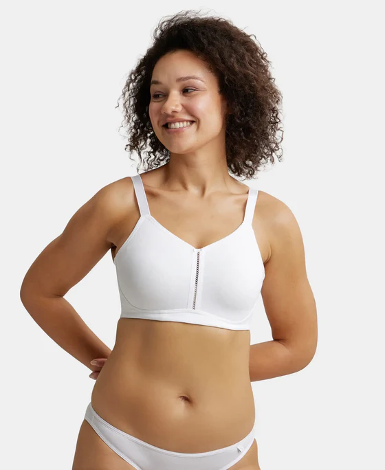 White Super Combed Cotton Elastane Stretch Full Coverage Minimizer Bra