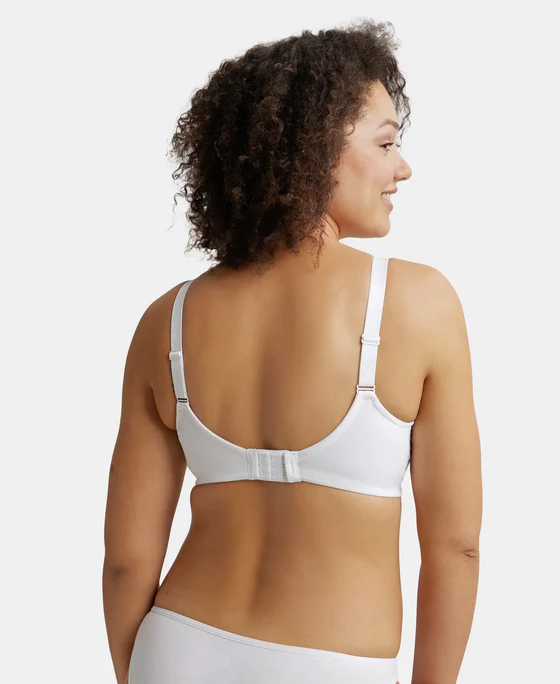 White Super Combed Cotton Elastane Stretch Full Coverage Minimizer Bra - Image 4