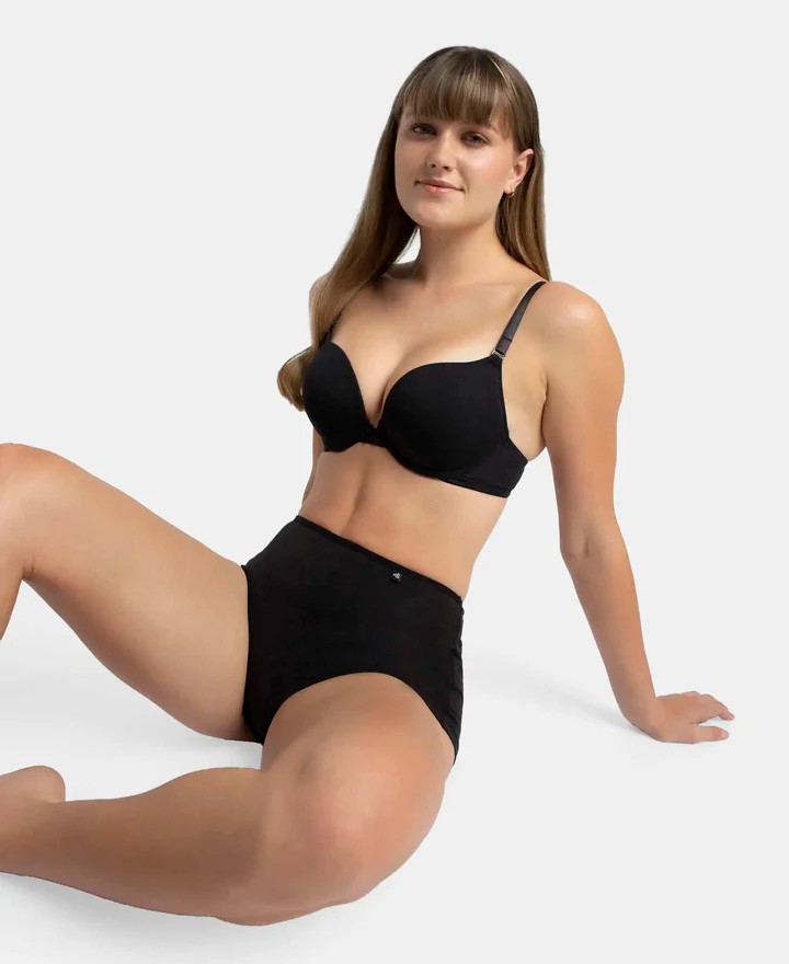 Padded Wired Super Combed Cotton Elastane Stretch Medium Coverage Pushup Bra with Plunge Neck - Image 7