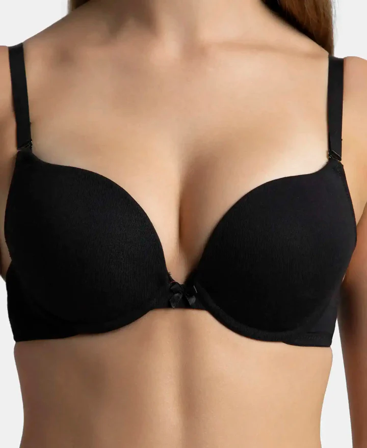 Padded Wired Super Combed Cotton Elastane Stretch Medium Coverage Pushup Bra with Plunge Neck - Image 8