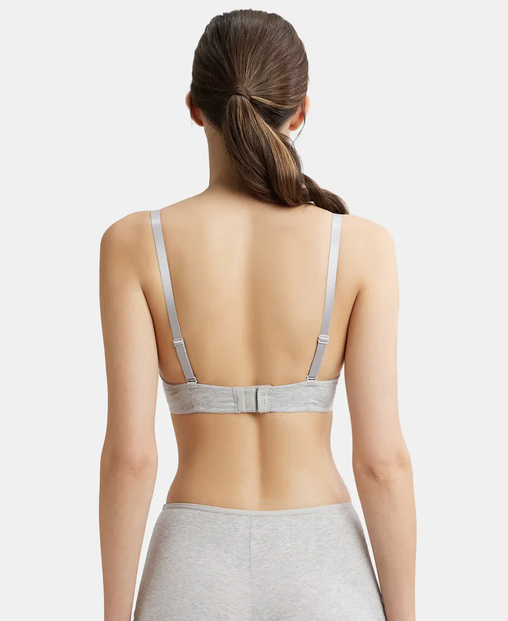 Padded Wired Super Combed Cotton Elastane Stretch Medium Coverage Pushup Bra with Plunge Neck - Image 16