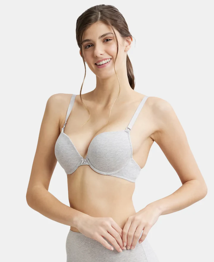 Padded Wired Super Combed Cotton Elastane Stretch Medium Coverage Pushup Bra with Plunge Neck - Image 18