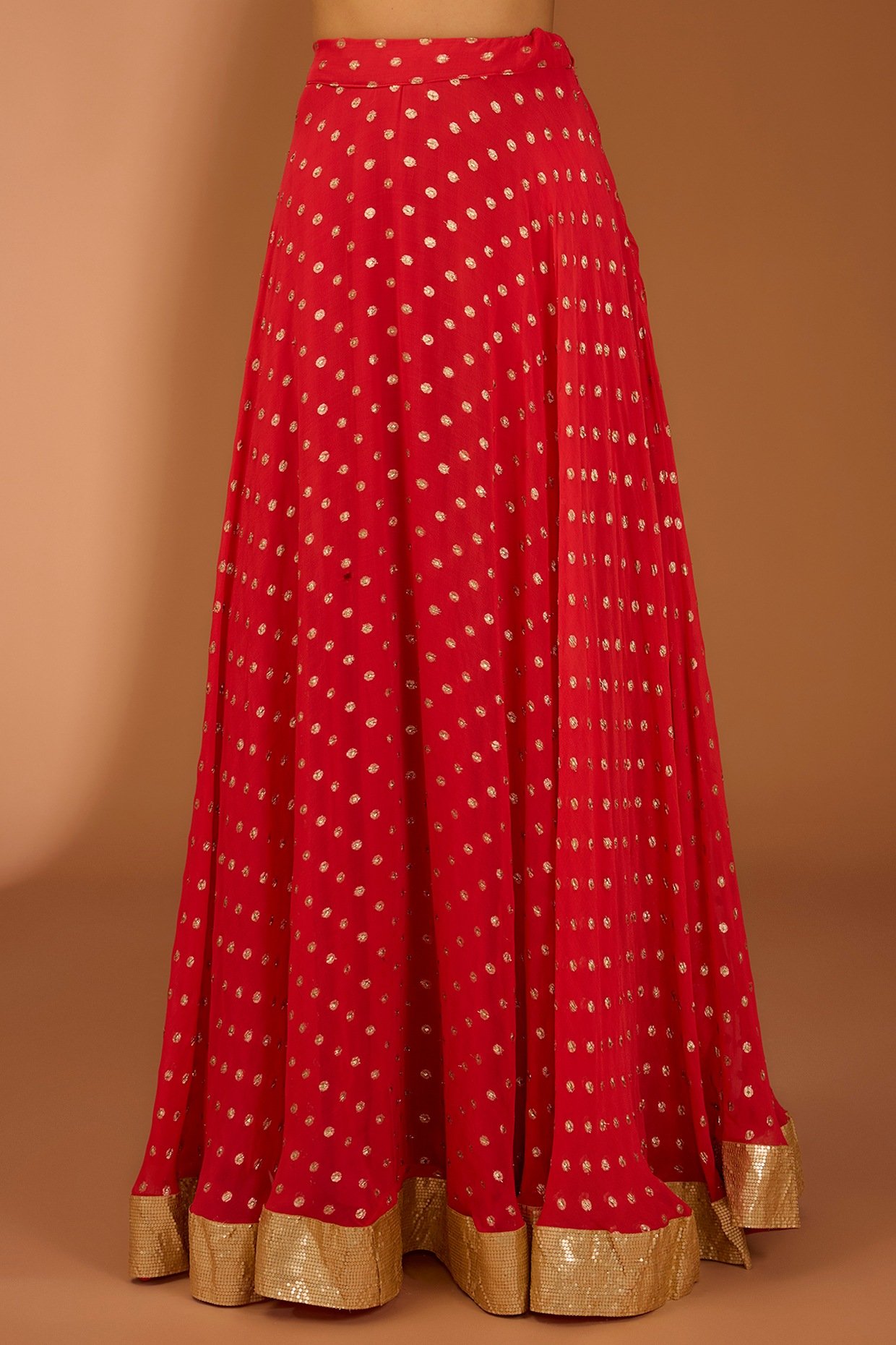 Red Georgette Lace Work Lehenga Set - Image 4