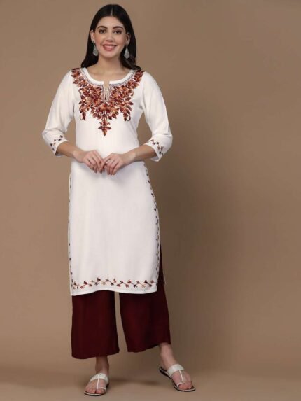 White Kashmiri Embroidered Kurti