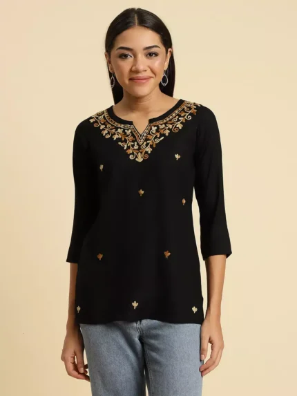 Aiza Kashmiri Black Short Kurti