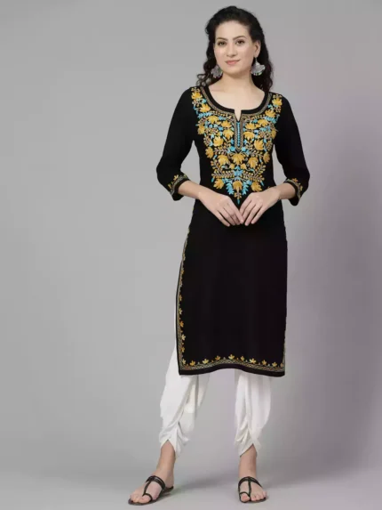 Black Kashmiri Chinarkari Kurti