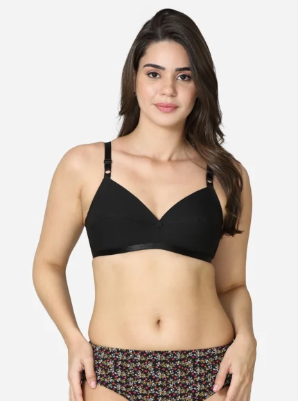 Single layered Black pointed seamed cup medium coverage bra