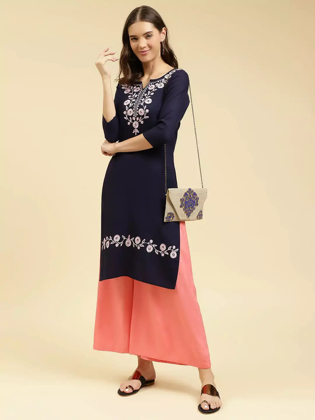 Blue Silk Work Kurti - Image 2