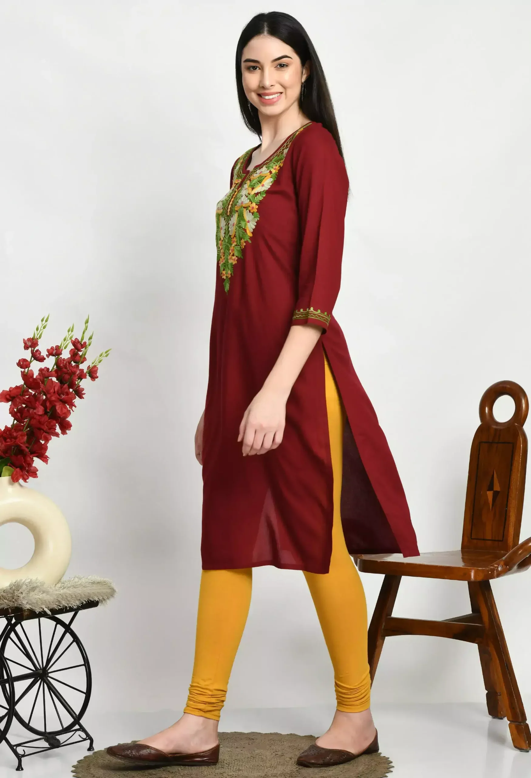 Maroon Colored Multi Embroidered Kurti - Image 5