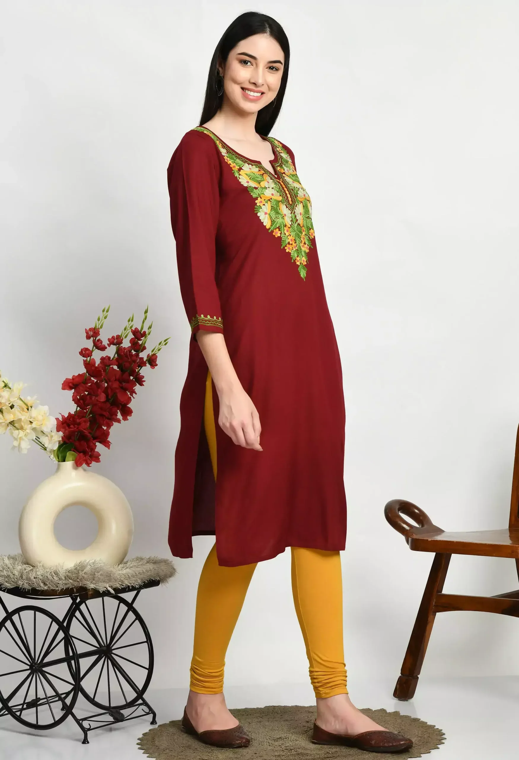 Maroon Colored Multi Embroidered Kurti - Image 6