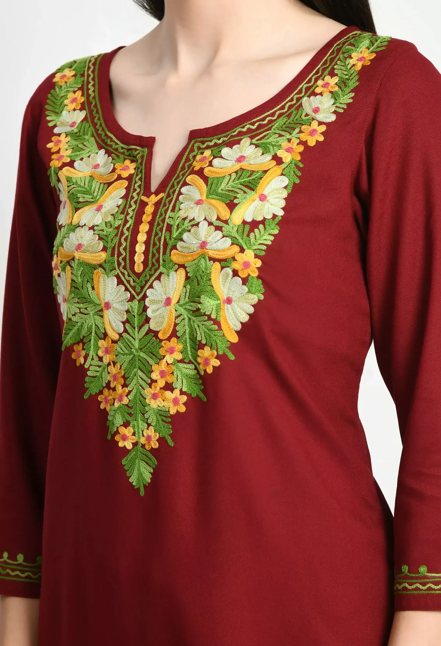 Maroon Colored Multi Embroidered Kurti - Image 2