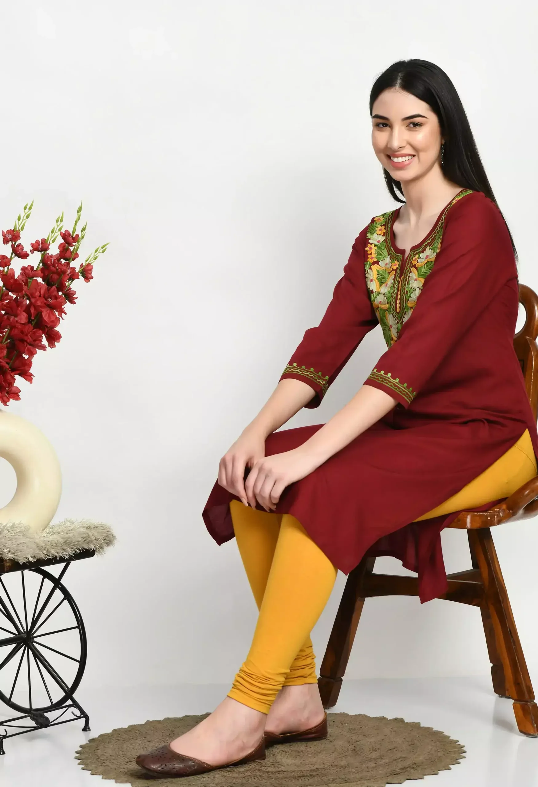 Maroon Colored Multi Embroidered Kurti - Image 3