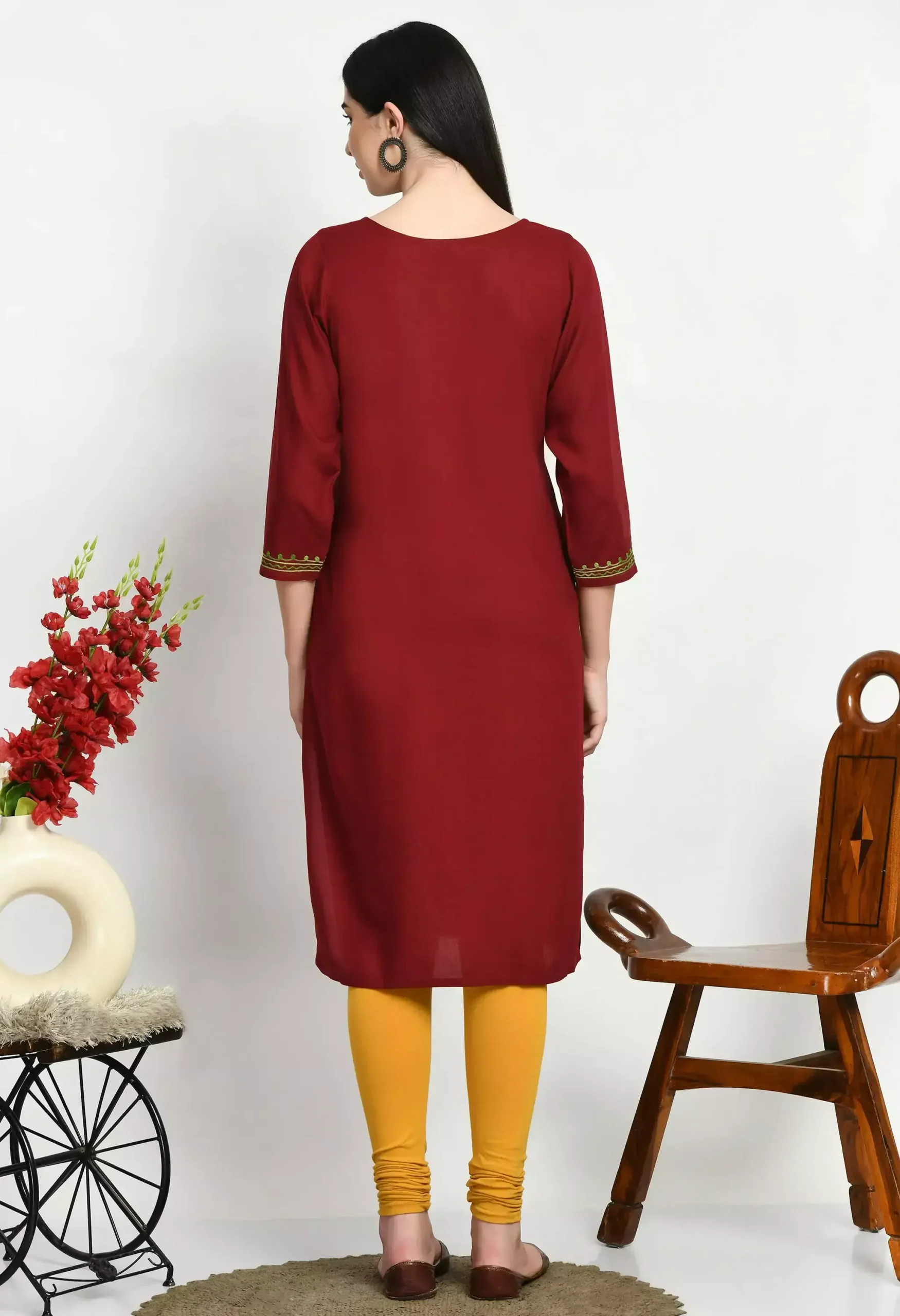 Maroon Colored Multi Embroidered Kurti - Image 4