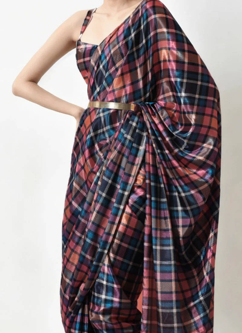 Multicolor Chinon Digital Print Pre Draped Saree After Six Wear - Image 2