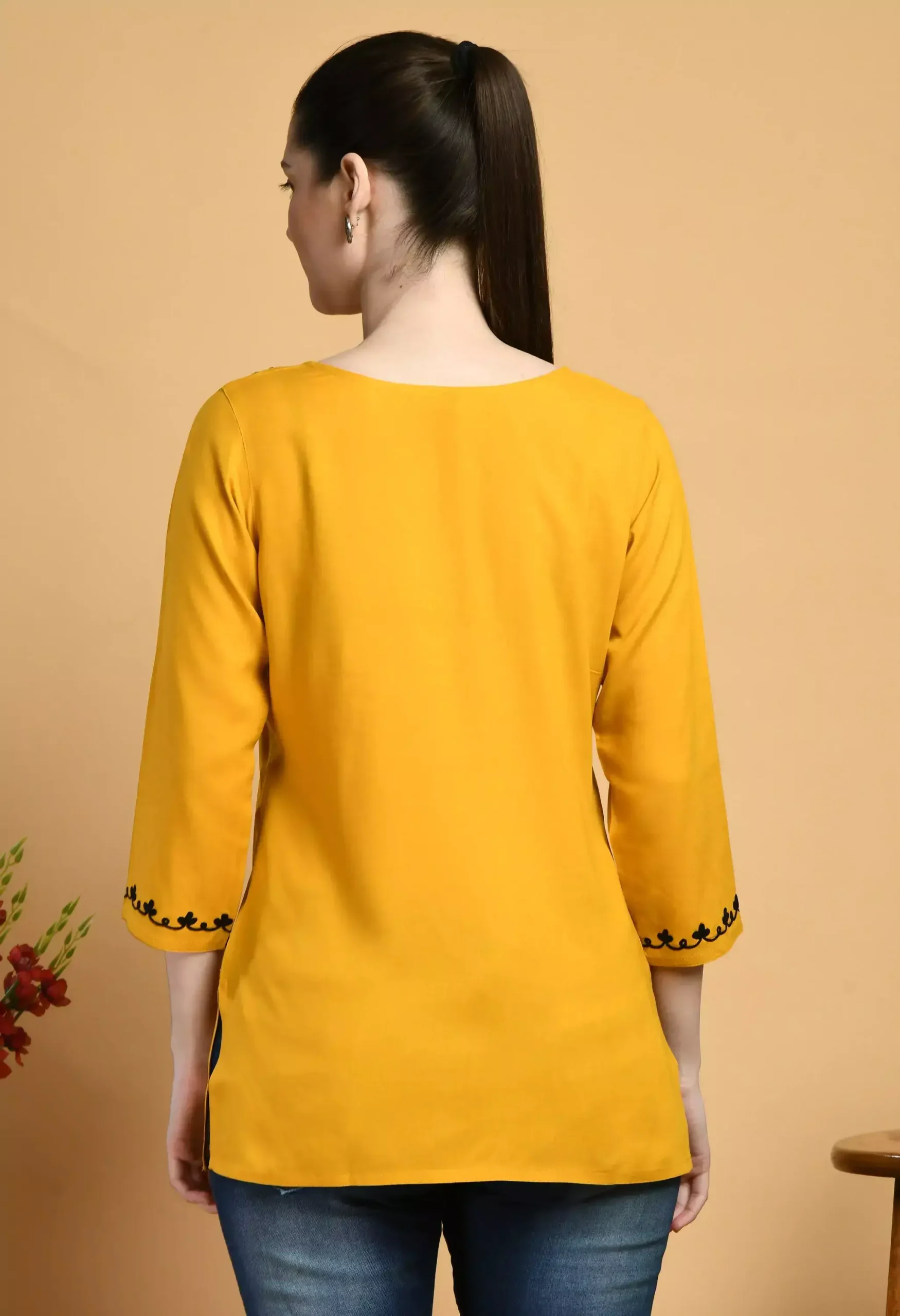 Mustard Colored Kashmiri Short Kurti - Image 5