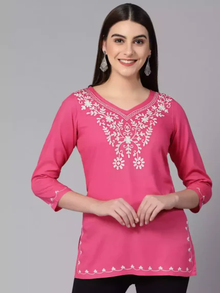 Pink Resham Work Short Kurti