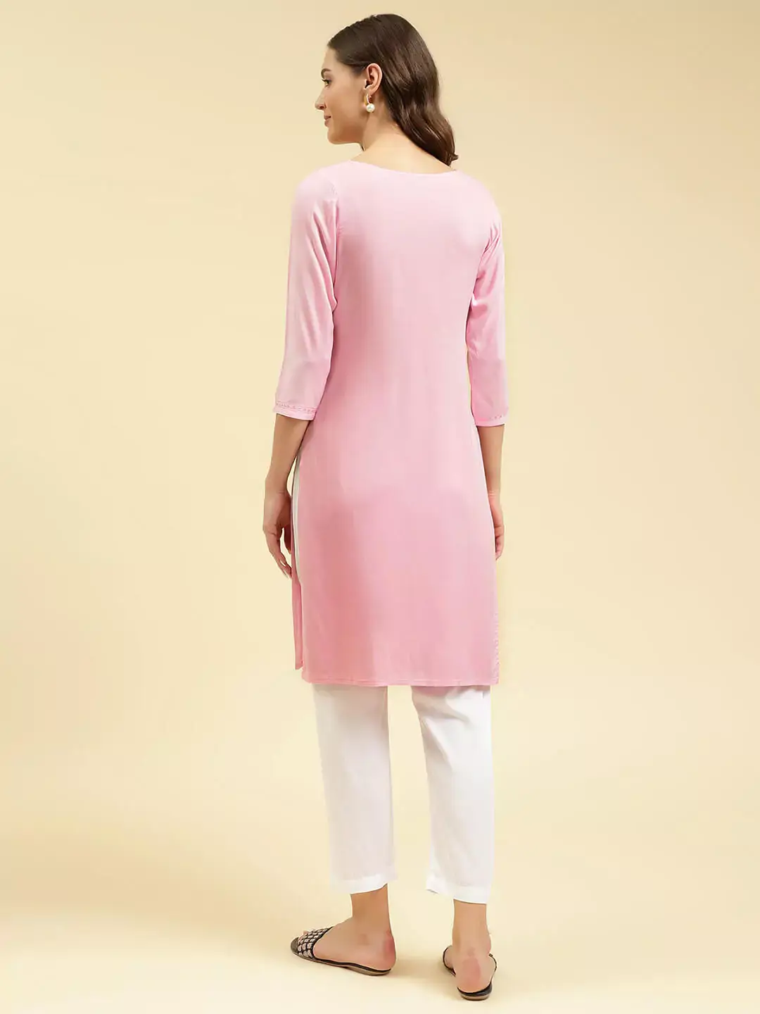 Pink Silk Embroidered Kashmiri Kurti - Image 2