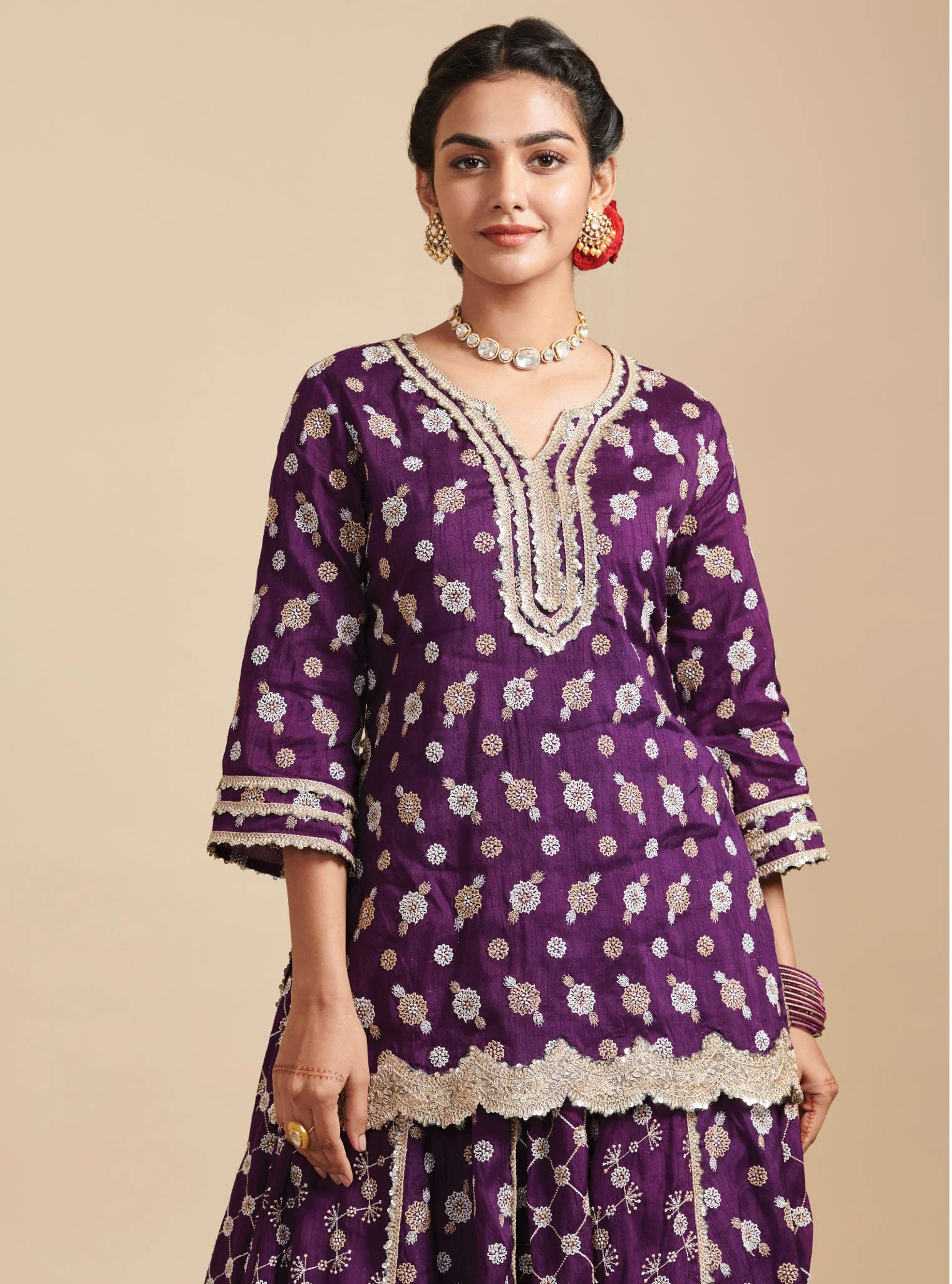 Surkh Silk Purple Kurta with Lehenga Set - Image 9
