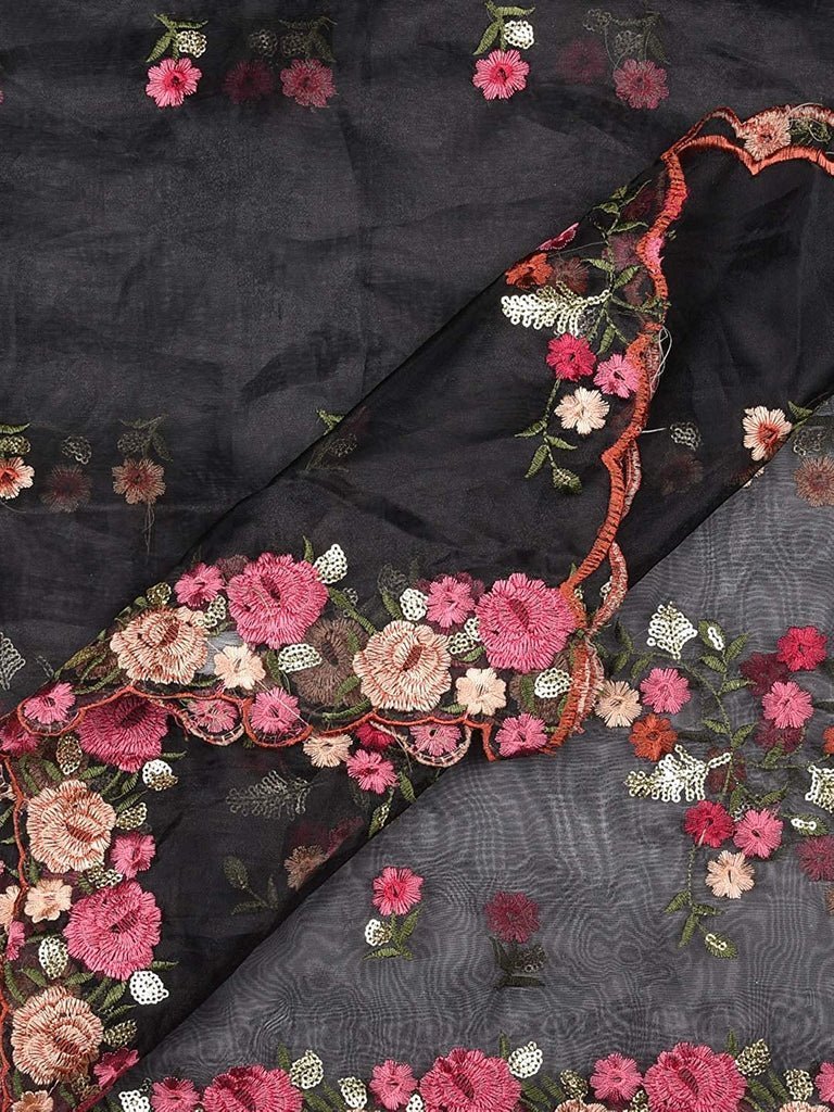 Organza Dupatta with Multicolor Floral Embroidery - Image 6
