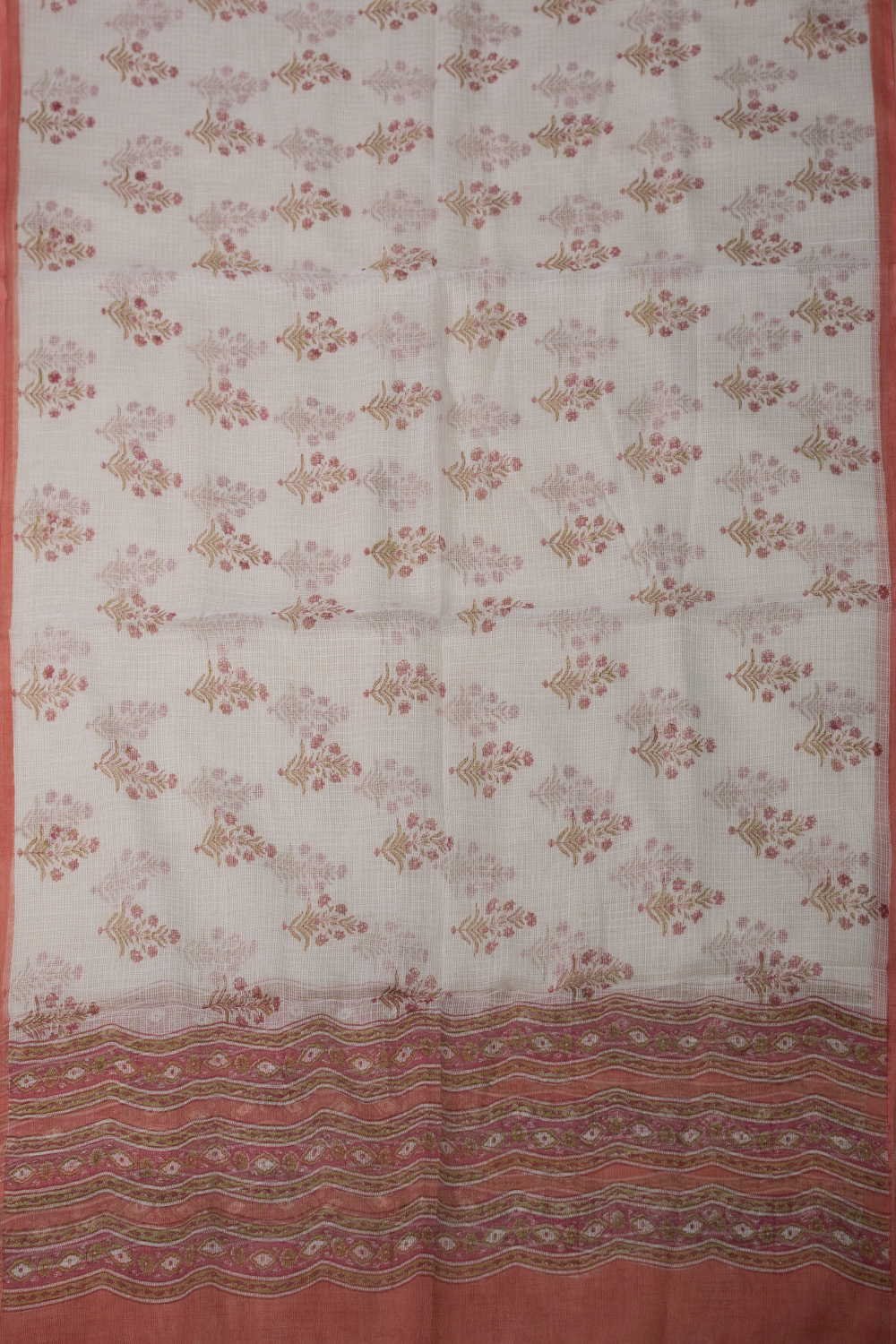 Butta Floral - Cream Block Printed Kota Cotton Dupatta - Image 3