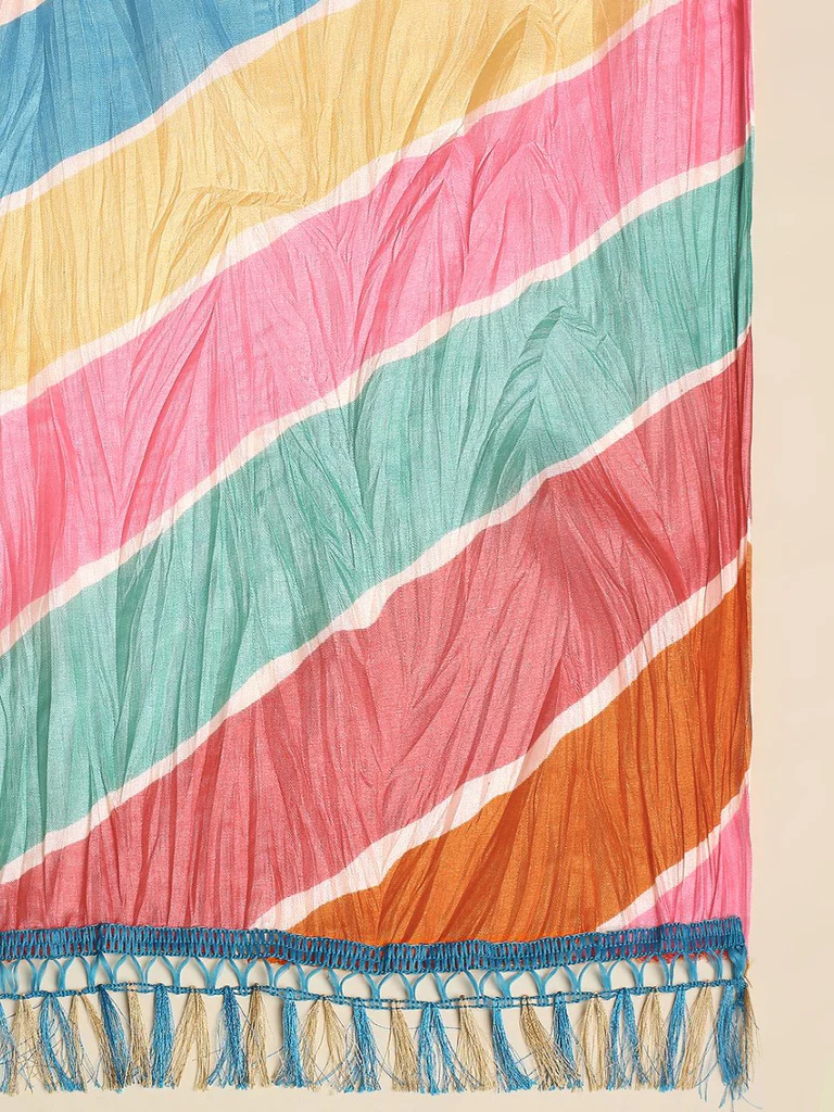 Pastel Multicolored Striped Printed Art Silk Crushed Dupatta - Image 7