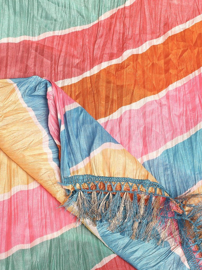 Pastel Multicolored Striped Printed Art Silk Crushed Dupatta - Image 8